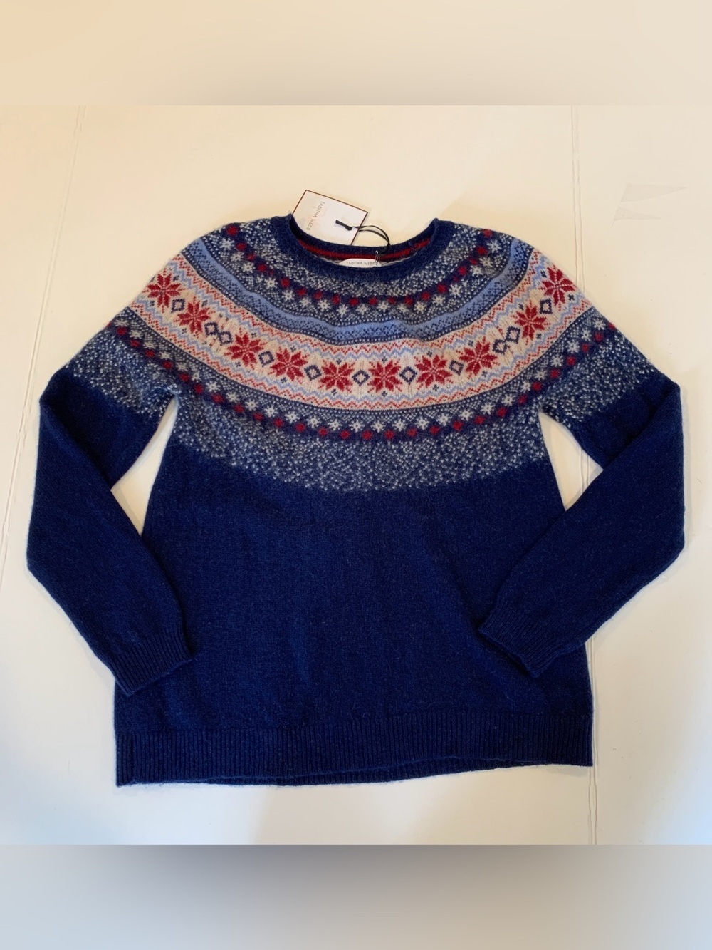 NEW Tabitha Webb Women’s Medium Navy Blue Fair Isle Warm Pullover Wool Sweater